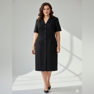 🖤 Harvé Benard Black Linen Blend Short Sleeve Blazer Dress 14W